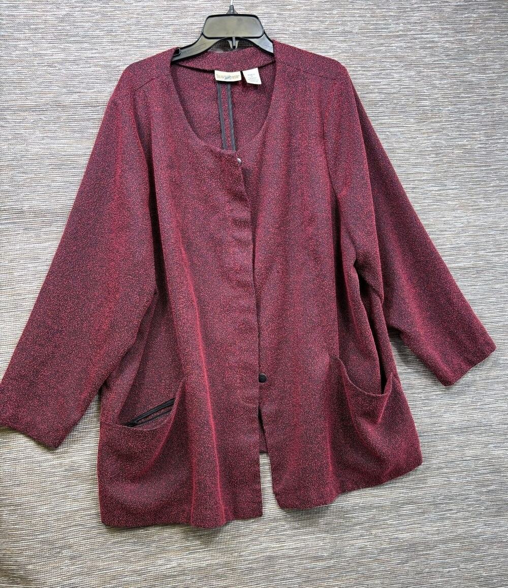 TravelSmith Jacket Womens 3X Red Knit Snap Front Zip Pockets Unlined Mid Length